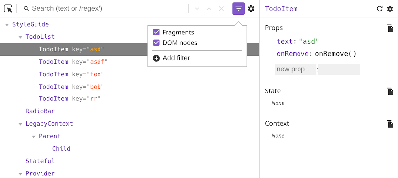 The component tree inside Preact devtools extensions